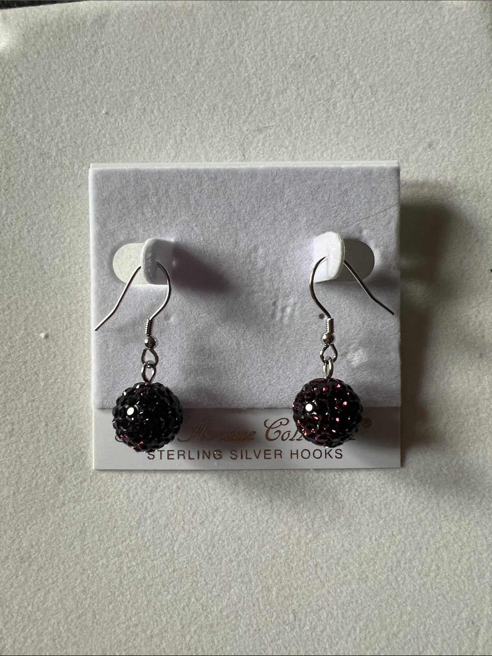 Sterling Silver Hook Earrings with Dark burgundy Crystal Ball Drops